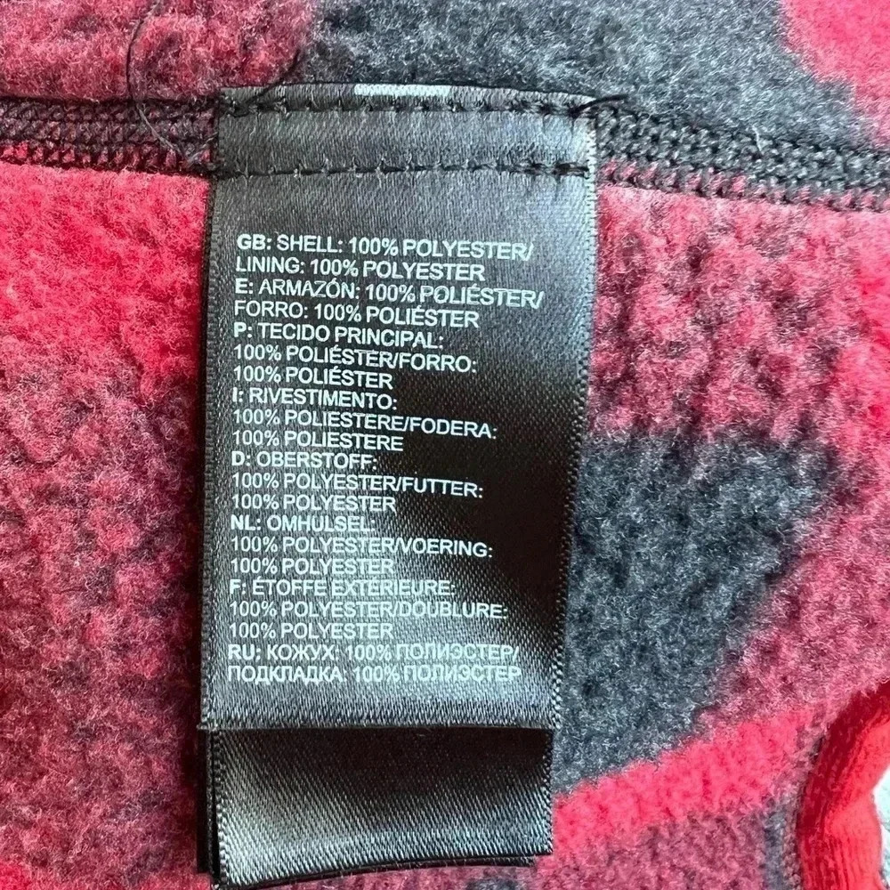 The North Face Fleece Men Jacket Red Black Buffalo Plaid 1/2 Zip Pullover Sz XL - Picture 7 of 7